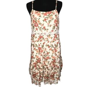 American Eagle Autumn Floral Cami Dress Size M Cream Embroidery Cottage Festival